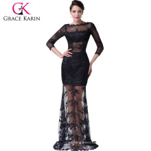 Grace Karin See Through Backless Lace Evening Dress com mangas compridas CL6227